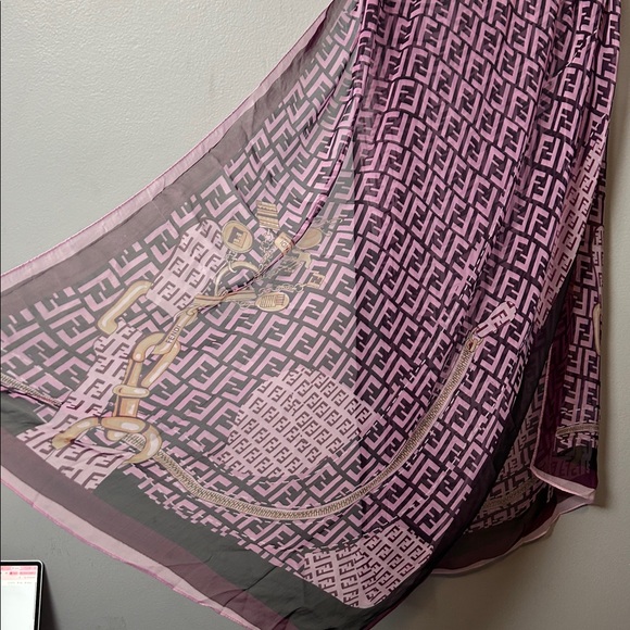 Fendi silk scarf featuring the brand's iconic Zucca logo pattern - Picture 4 of 15